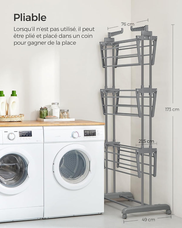 Étendoir à Linge Multi-Niveaux sur Roulettes