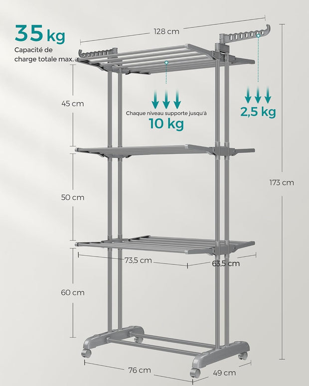 Étendoir à Linge Multi-Niveaux sur Roulettes