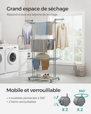 Étendoir à Linge Multi-Niveaux sur Roulettes