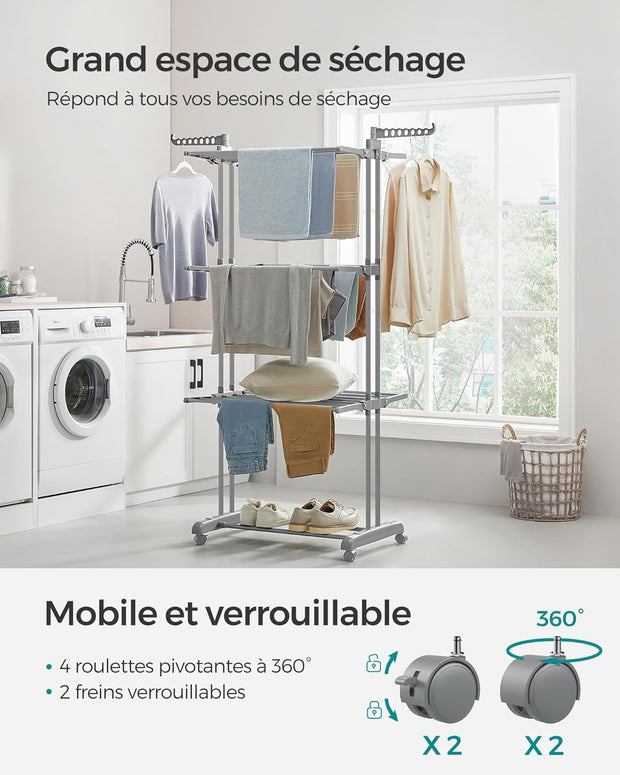 Étendoir à Linge Multi-Niveaux sur Roulettes