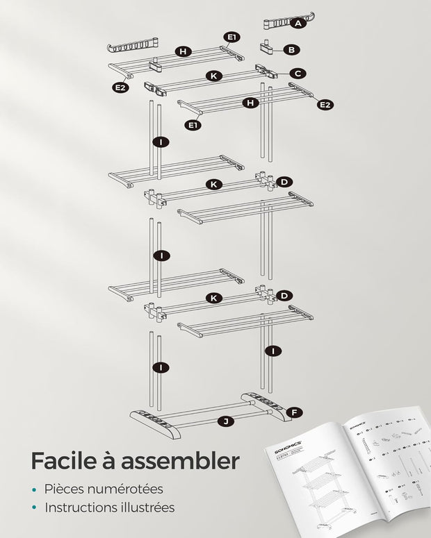 Étendoir à Linge Multi-Niveaux sur Roulettes