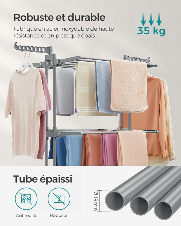 Étendoir à Linge Multi-Niveaux sur Roulettes