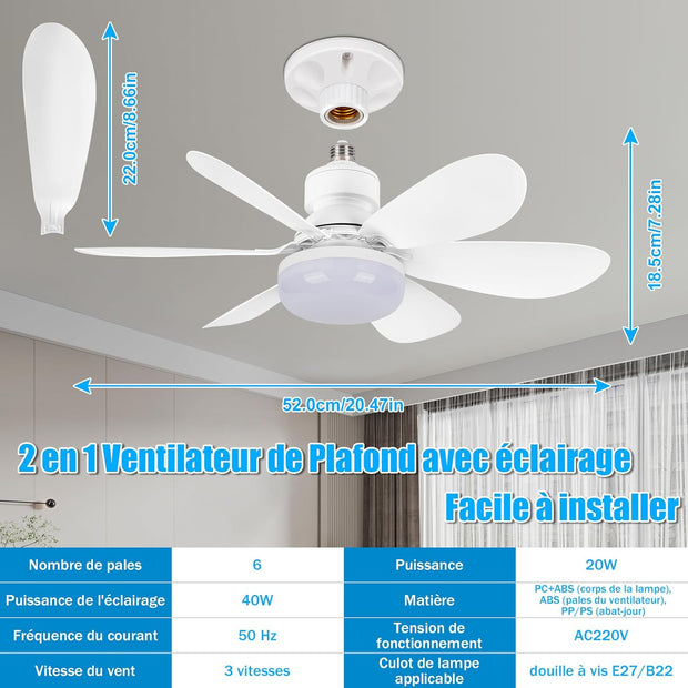 Plafonnier Ventilateur LED