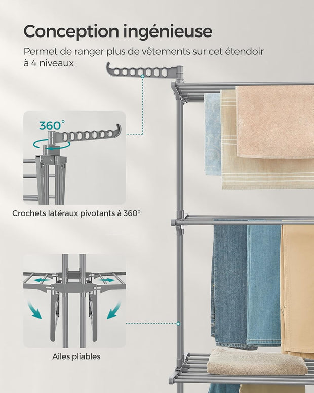 Étendoir à Linge Multi-Niveaux sur Roulettes