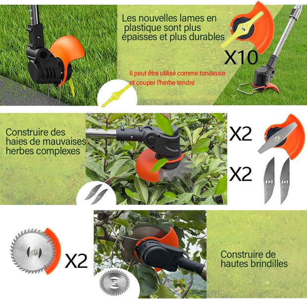 Coupe Bordure sans Fil avec 2 Batterie et 3 Types de Lames - SUPER OFFRÉ