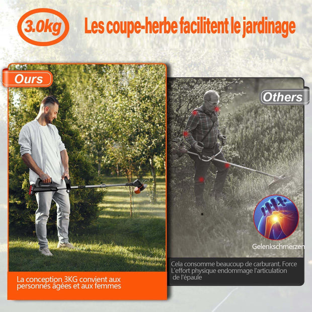 Coupe Bordure sans Fil avec 2 Batterie et 3 Types de Lames - SUPER OFFRÉ